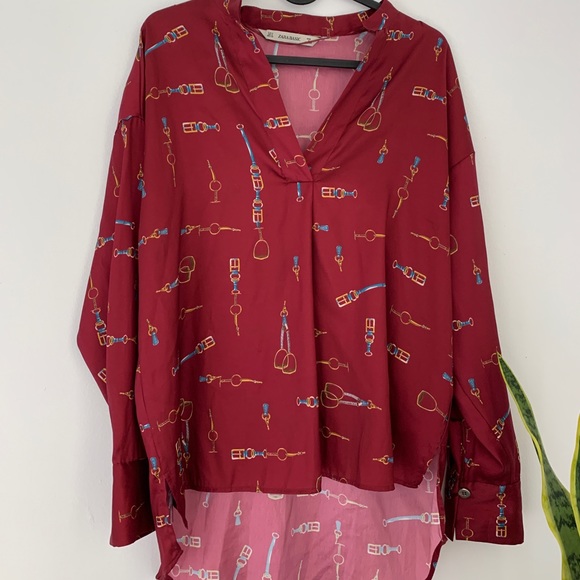 ZARA Burgundy Printed Blouse - Picture 1 of 2